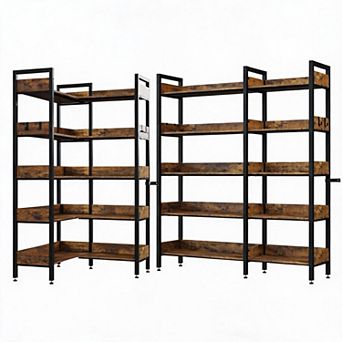 5 tier Convertible Corner Bookshelf, Modern Industrial L-Shaped Storage Display Bookcase
