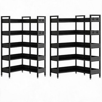 5 tier Convertible Corner Bookshelf, Modern Industrial L-Shaped Storage Display Bookcase