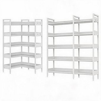 5 tier Convertible Corner Bookshelf, Modern Industrial L-Shaped Storage Display Bookcase