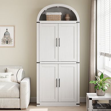 71.6" Arched Display Cabinet,5-Tier Arched Bookcase with Door,Tall Standing Bookshelf Kitchen Pantry
