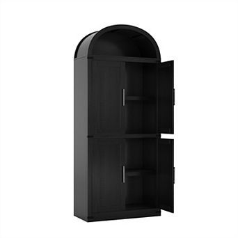 71.6" Arched Display Cabinet,5 tier Arched Bookcase with Door,Tall Standing Bookshelf Kitchen Pantry