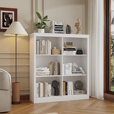 53" Tall 6-Cube Wooden Bookshelf Organizer, Durable 3-Tier Open Bookcase with Anti-Tip Kit