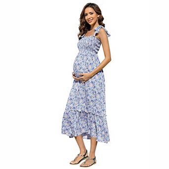 Women's Floral Smocked Maternity Midi Dress