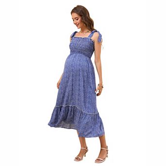 Women's Floral Smocked Maternity Midi Dress