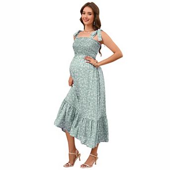 Women's Floral Smocked Maternity Midi Dress