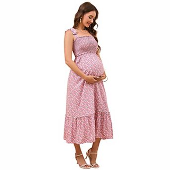 Women's Floral Smocked Maternity Midi Dress