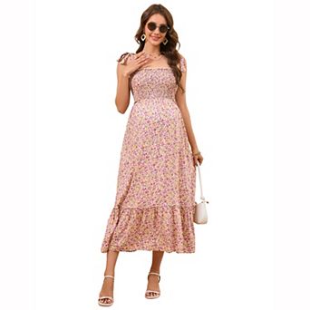 Women's Floral Smocked Maternity Midi Dress