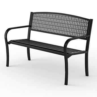 Weather-resistant metal outdoor garden bench - 50-inch steel, featuring a decorative curved backrest