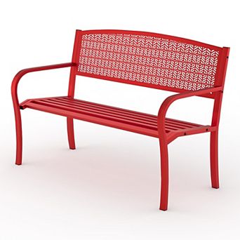 Weather-resistant metal outdoor garden bench - 50-inch steel, featuring a decorative curved backrest