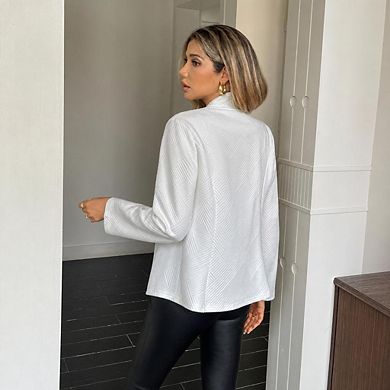 Womens Blazers Long Sleeve Button Down Stand Collar Textured Business Casual Suit Jackets
