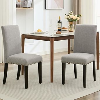Parsons Dining Chairs, Set of 2 - Upholstered Fabric Side Chairs with classic Trim & Sturdy Legs