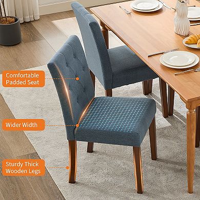 Set of 2 Upholstered Dining Chairs, Modern Parsons Kitchen Side Chairs with Soft Linen Fabric