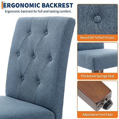 Set of 2 Upholstered Dining Chairs, Modern Parsons Kitchen Side Chairs with Soft Linen Fabric