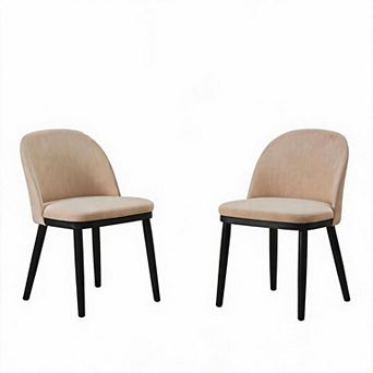 Modern Upholstered Dining Chairs Set of 2 Linen Fabric, Curved Backrest, Thick Cushioned Seat