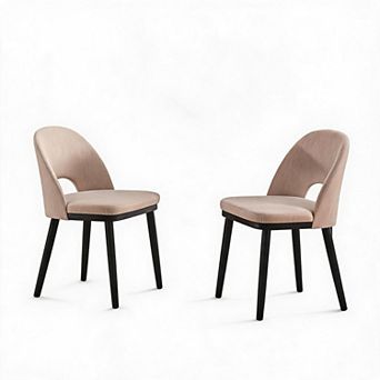 Modern Upholstered Dining Chairs Set of 2 Linen Fabric, Curved Backrest, Thick Cushioned Seat