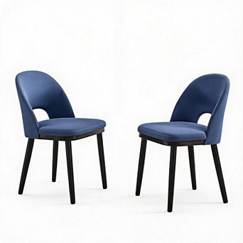 Modern Upholstered Dining Chairs Set of 2 Linen Fabric, Curved Backrest, Thick Cushioned Seat