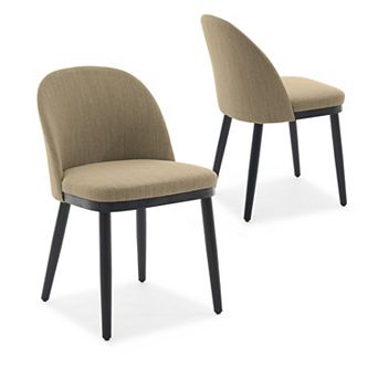 Modern Upholstered Dining Chairs Set of 2 Linen Fabric, Curved Backrest, Thick Cushioned Seat