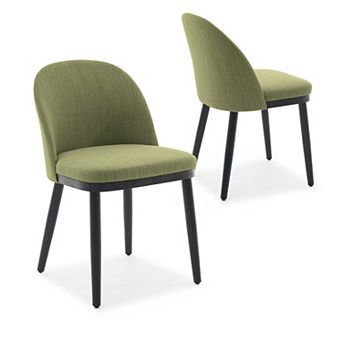 Modern Upholstered Dining Chairs Set of 2 Linen Fabric, Curved Backrest, Thick Cushioned Seat
