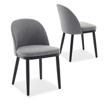Modern Upholstered Dining Chairs Set of 2 Linen Fabric, Curved Backrest, Thick Cushioned Seat