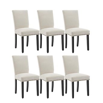 4/6 pc Linen Fabric Modern Upholstered Dining Chair SeParsons Design,Nailhead Trim,Sturdy Wood Legs