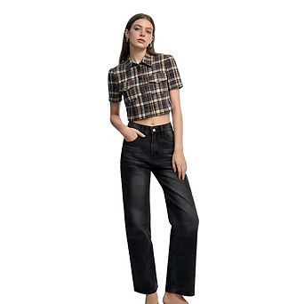Women's High Waist Wide Leg Jeans, Vintage Washed Straight Leg Pants, Casual Loose Fit Trousers