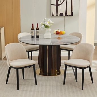 Modern Dining Chairs Set of 4/6. Linen Upholstered Kitchen Chair with Wood Legs