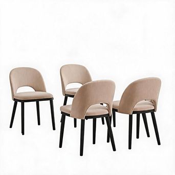 Modern Dining Chairs Set of 4/6. Linen Upholstered Kitchen Chair with Wood Legs