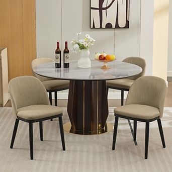Modern Dining Chairs Set of 4/6. Linen Upholstered Kitchen Chair with Wood Legs