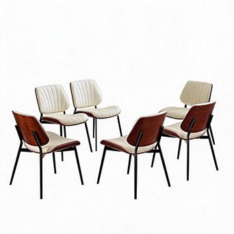 Dining Chairs Set of 6, Mid-Century Upholstered Kitchen Chairs with PU Leather Seat