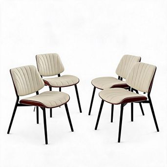 Dining Chairs Set of 4, Mid-Century Upholstered Kitchen Chairs with PU Leather Seat
