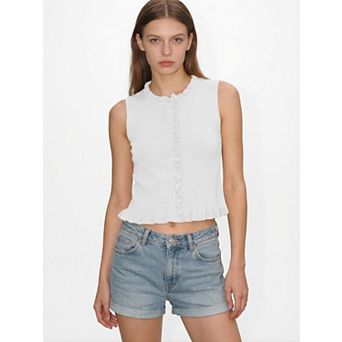 Women's Sleeveless Ruffle Button-Front Blouse Knit Top