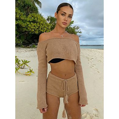 Women's Beach Cover-Up Set Crop Top and Shorts 2-Piece