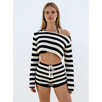 Women's Beach Cover-Up Set Crop Top and Shorts 2 pc
