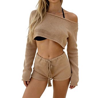 Women's Beach Cover-Up Set Crop Top and Shorts 2 pc
