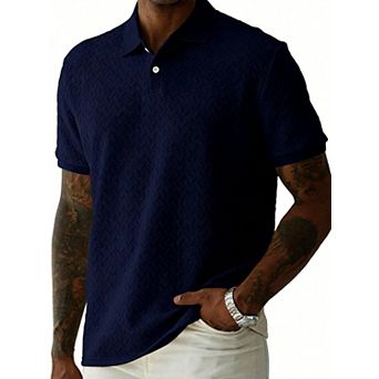 Men's Geometric Jacquard Polo Shirt Short Sleeve Textured Knit Top