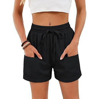 Women's High Waist Drawstring Casual Shorts with Pockets Rolled Hem Loose Fit for Summer