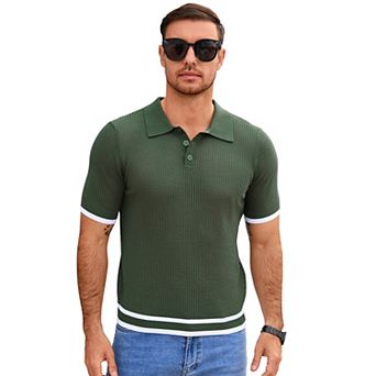Men's Short Sleeve Knit Polo Shirt, Contrast Trim Solid Color Golf Top