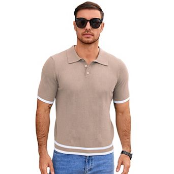 Men's Short Sleeve Knit Polo Shirt, Contrast Trim Solid Color Golf Top
