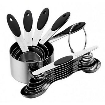 13 pc measuring cup and spoon set - made from 304 stainless steel, with black non-slip handles