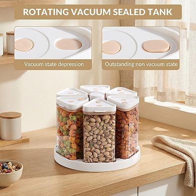Rotating 6-compartment grain dispenser, suitable for pantries