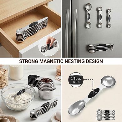 Magnetic Measuring Cup and Spoon Set - 16-piece set, made from 304 stainless steel