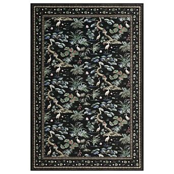 Heron Bird Area Rug Machine Washable Botanical Lake Design Carpet Non-Slip Floral Living Room Rug