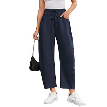 Women's High Waist Drawstring Barrel Pants Loose Fit Casual Trousers with Pockets for All Seasons