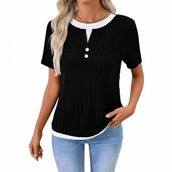 Women Short Sleeve Sweater Summer Crew Neck Dressy Casual Soft Knit Pullover Tops Trendy