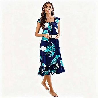 LYTHMER Womens Floral Print Sleep Dress Square Neck Ruffle Hem Nightgown