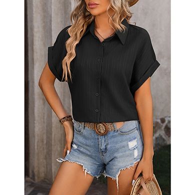 Women's Drop Shoulder Loose Button Up Shirt Casual and Stylish Shirt