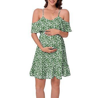 Women's Maternity Ditsy Floral Print Ruffle A Line Beach Boho Sundress