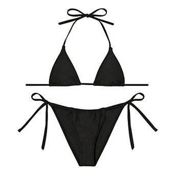 Women Halter String Bikini Set Thong Cheeky Two Piece Swimsuits Solid Color Bathing Swimwear