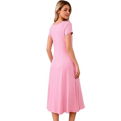 Women Maternity Solid Color Button-Down Nursing Midi Dress