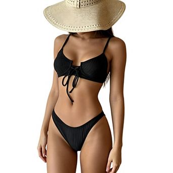 Women's Two Piece Bikini Set Low Waisted Tie Bathing Suit Basic Swimsuit